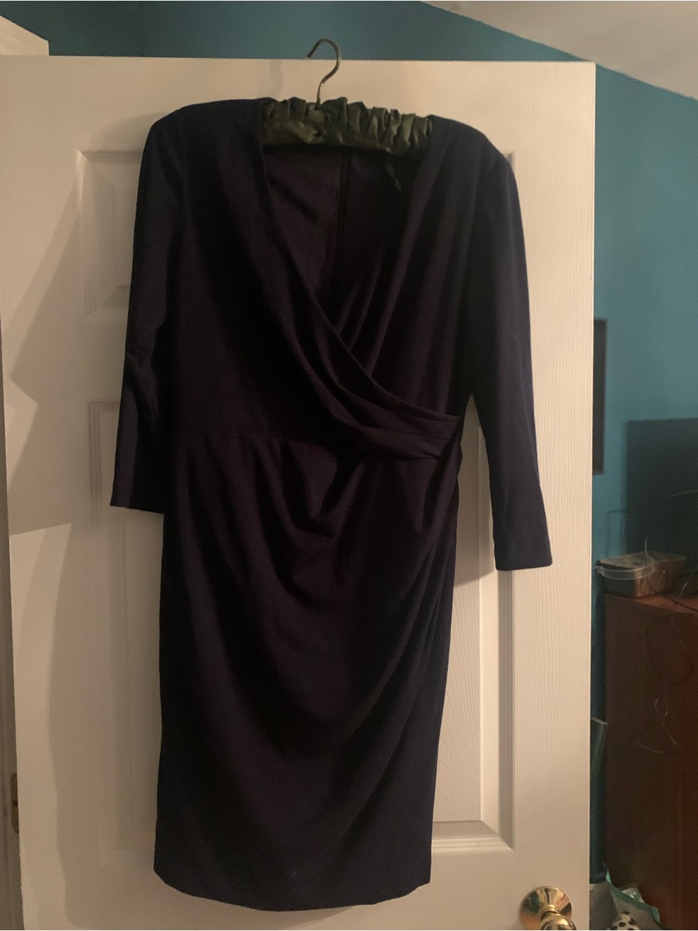 Ralph Lauren Deep black Faux-Wrap Long Sleeve Sheath Dress